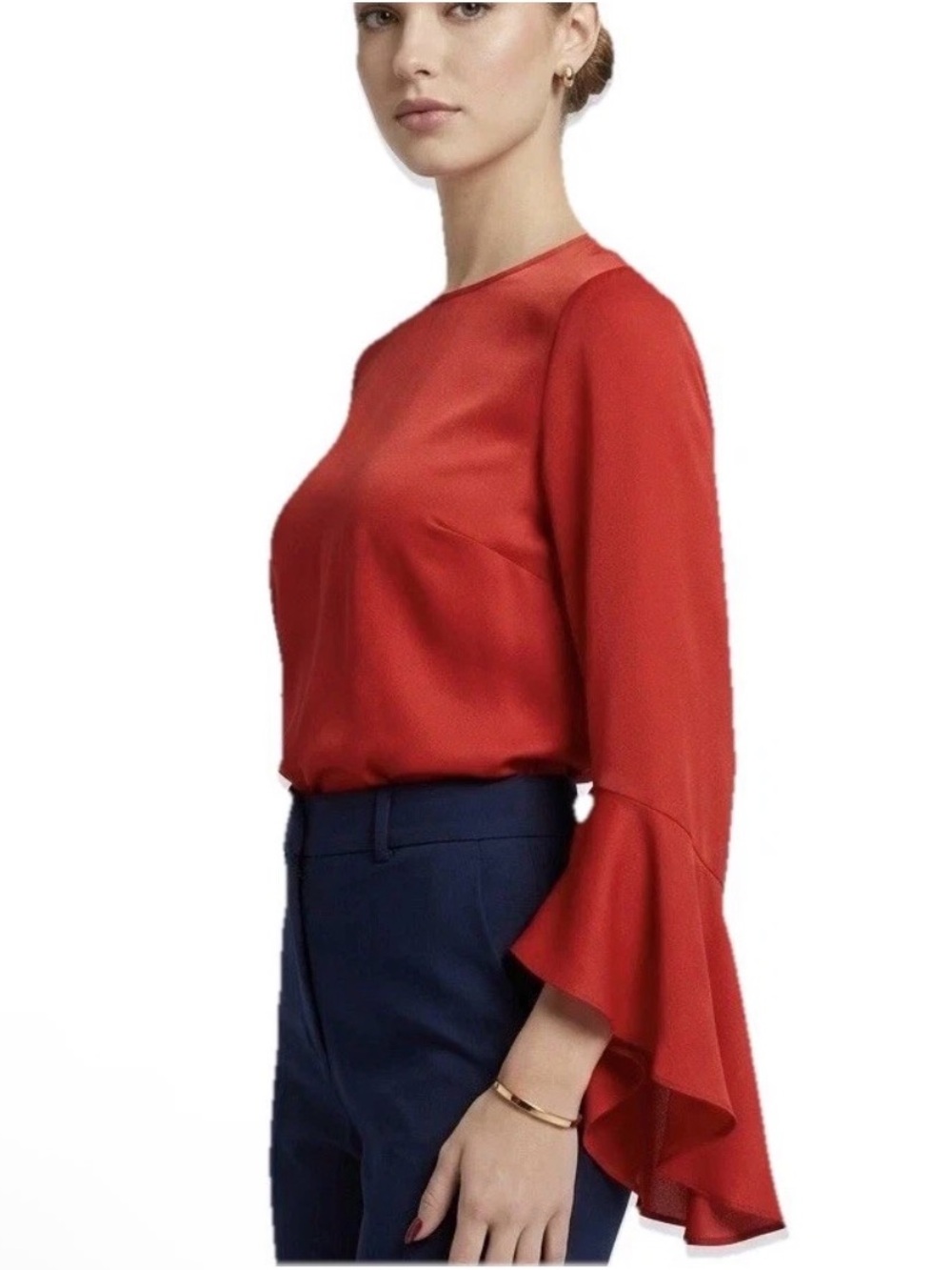 Vince Camuto Spectrum Red Satin Bell Sleeve Blouse S WhimsiGoth Club Corporate